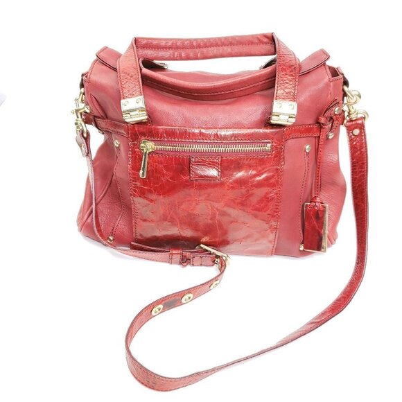 Gryson color block tutu cerise leather satchel Red